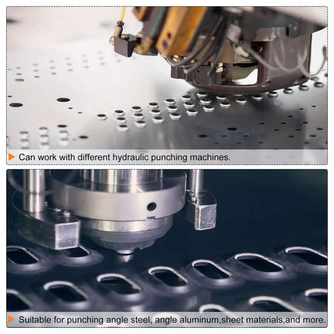 Fourteen Millimeter Hydraulic Hole Punch Kit For Electric Punching Machine MHP-20 JP-20 creating precise round holes in sheet metal.