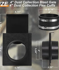 Heavy Duty Four Inch Dust Collection Kit With Y Splitter Hose Connector And Blast Gate Valve dimensions and fittings.