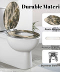Elongated Misty Mountain Waterfall Landscape Chinoiserie Toilet Seat with durable resin, soft-close hinge, and protective bumpers.