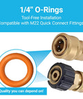 100 Pack Pressure Washer O Ring Seal Kit For DIYers And Pros, 50 Orange O Rings for 1/4 Inch Quick Connect Fittings shown with connectors