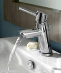 Serin Petite Single Hole Single-Handle Monoblock Bathroom Sink Faucet Chrome Finish With Lever 1.2 GPM flowing water