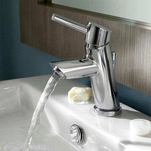 Serin Petite Single Hole Single-Handle Monoblock Bathroom Sink Faucet Chrome Finish With Lever 1.2 GPM flowing water
