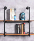 Industrial shelf with 1 Inch Black Pipe Fittings 4 Way Side Outlet Tee, malleable cast iron, for vintage style furniture.