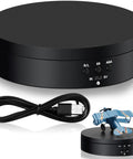 360 Rotating Display Stand Turntable Usb Powered Black Mirror Finish with adjustable buttons and USB cable.