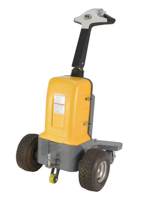 Heavy Duty Electric Powered Tugger With 3000 Lb Pull Capacity featuring ergonomic handle and large wheels for industrial use.
