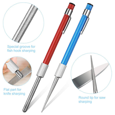 Diamond Retractable Knife Sharpener Pen Style Dual Pack Steel Diamond Rod Edge For Kitchen And Outdoor Knives in Sky Blue and Red