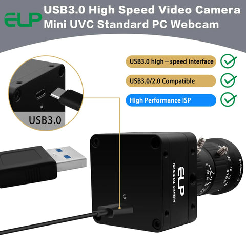 Ultra HD 20MP Varifocal USB 3.0 Camera For PC And Raspberry Pi, 5-50mm 10X Manual Zoom showing USB3.0 compatibility