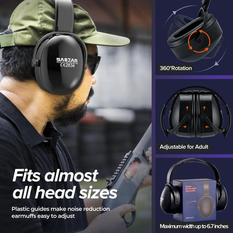 Person wearing Noise Canceling Ear Muffs For Adults And Kids with adjustable design for shooting, shows comfort and fit features.