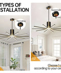 Modern LED Chandelier 82W Black And Gold 10 Light Ceiling Pendant With Dimmable Remote Control for flat and sloped ceilings