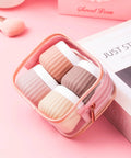 TSA Approved Travel Containers Four Pack With Leak Proof Silicone Jars And Rose Gold Transparent Cosmetic Bag For Toiletries