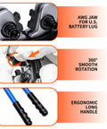 Close-up of Battery Cable Crimping Tool Kit With AWG 8 To 1 0 Lug Crimper showing jaws, rotation feature, and ergonomic handles