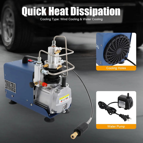 Heavy Duty 4500 Psi High Pressure Air Compressor Pump Electric Pcp Airgun Charger Dual Cooling System Robust Copper Steel Build For Tire Inflation Leak Detection And Pressure Testing