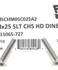 Rock Solid M5 X 25 Stainless Steel Slotted Cheese Head Machine Screw Din 84 A2 70 packaging with screws visible.