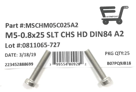 Rock Solid M5 X 25 Stainless Steel Slotted Cheese Head Machine Screw Din 84 A2 70 packaging with screws visible.