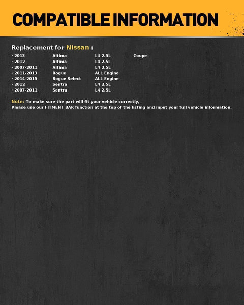 Compatibility information for Nissan Altima, Rogue, and Sentra models for replacement parts.
