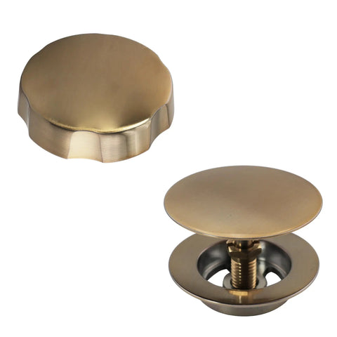 Heavy Duty 35 Inch Cable Drive Bathtub Drain Trim Kit Featuring A Rock Solid Brass Rotary Overflow Knob And Dang Smooth Pop Up Stopper with Built In Strainer, showcasing champagne bronze finish.