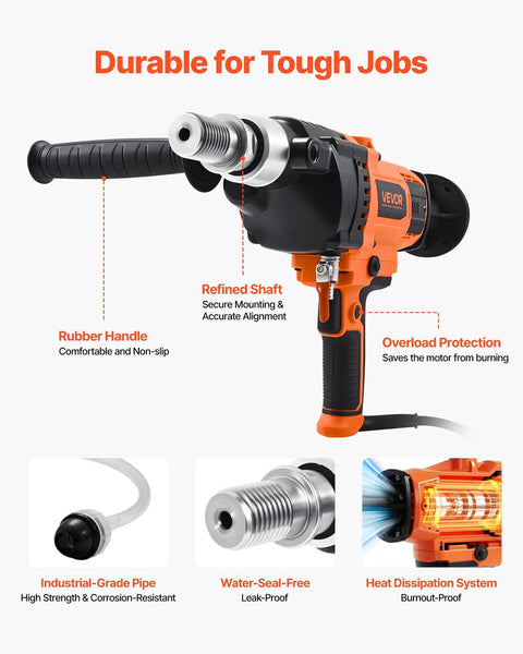 Diamond Core Drill For Concrete And Stone, 0.8 To 6.3 Inch Hole Diameter, 2000W Beast Power, Overload Protection and Features