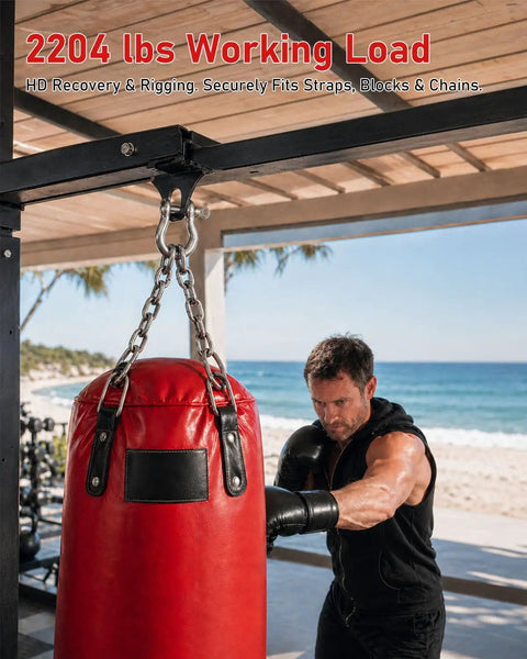 Rock Solid 3/8 Inch 304 Stainless Steel D Ring Tow Shackles Hella Rust Resistant Marine Clevis Hook Heavy Duty Boat Towing Rigging Engine Block Lifting Kit Top Shelf Hardware For Weekend Warriors And Daily Jobs on a gym setup with a punching bag.