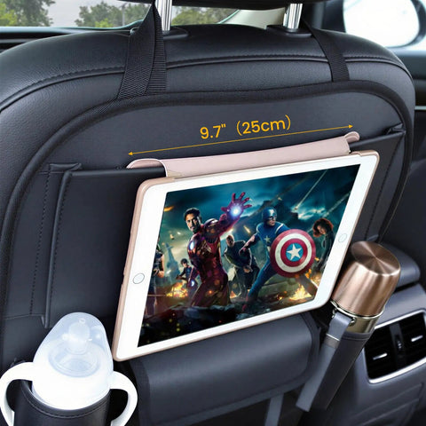 Car Seat Organizer And Backseat Protector With Waterproof Leather Kick Mats, Large Pockets For Kids And Pets, Fits Cars
