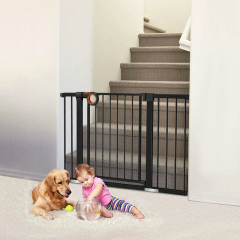 Wide Baby Gate Auto Close Safety Gate For Doorways And Stairs With 29.93 To 51.5 Inch Wide Opening, 30 Inch High, in hallway.