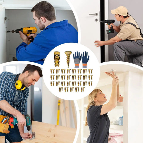 Wall Screws 20-Piece Heavy Duty Set With Gloves, Expansion Bolts For Quick Fixes Of Stripped Holes In Wood Chipboard And MDF, Deep Grip Fasteners To Stabilize Cabinet Hinges And Handles, DIY Home Improvement Kit used in cabinet and door repairs