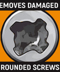 Graphic showing damaged screw removal by Bolt Biter 2 Piece Impact Extraction Screwdriver Set For Stubborn Bolts And Fasteners
