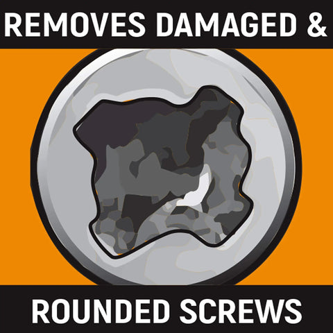 Graphic showing damaged screw removal by Bolt Biter 2 Piece Impact Extraction Screwdriver Set For Stubborn Bolts And Fasteners