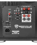Back panel view of Shaker 8 Inch Powered Subwoofer With 400W Peak 200W RMS Class D Amplifier connections and controls.