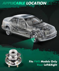Diagram showing applicable location for Rear Wheel Bearing And Hub Assembly 512492 Compatible With Hyundai Veloster and Kia models.
