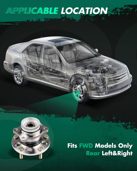 Diagram showing applicable location for Rear Wheel Bearing And Hub Assembly 512492 Compatible With Hyundai Veloster and Kia models.