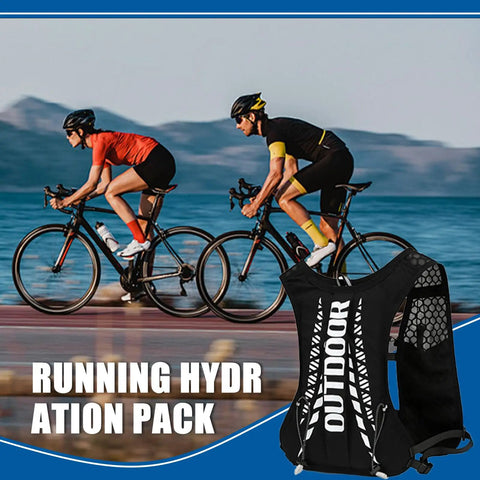 Cyclists wearing Hydration Vest Backpack 5L For Hiking And Cycling Unisex Water Backpack with reflective strips