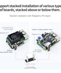 Top Shelf PD Power Expansion Board For Raspberry Pi 5 Compatible With Jetson And RDK Series Portable Charging Hub stacked installation with Raspberry Pi 5.