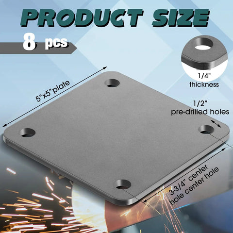 Eight Piece Five By Five Inch A36 Steel Plates One Quarter Inch Thick With Four Holes Hot Rolled Weldable Square Metal