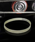 Built Damn Tough 1.5M 70 Tooth Steel Reinforced Mini Lathe Drive Belt on black surface, showing teeth and smooth finish.