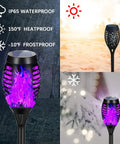 Solar Powered Outdoor Lights With Purple Flickering Flame For Patio And Pathway Decor, Waterproof Tiki Torch Torches For Yard, No Wires, Realistic Lantern Glow, Halloween Garden Lights, 6 Pack