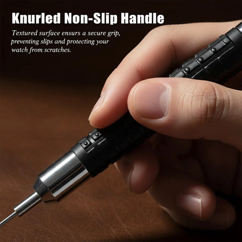 Close-up of knurled non-slip handle from Three Piece Watch Link Remover Tool Kit With 0.7mm, 0.8mm And 0.9mm Precision Punches.