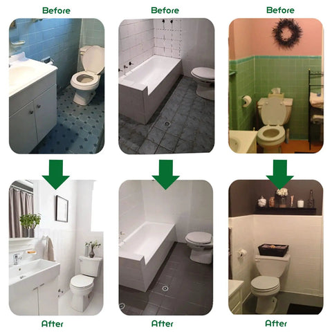 Before and after of bathroom makeovers using Tub And Tile Refinishing Kit With Tools 1kg Emulsion Part A And 20g Hardener Part B.