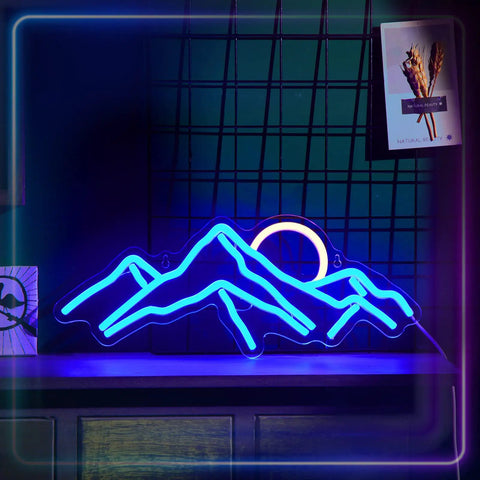 Sunrise Mountain Neon Light Sign USB Powered LED Wall Decor With Moon And Peaks for Bedroom Living Room Cafe Bar Hotel