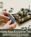 Building a model tank using 162 piece tank track and wheel set kit with treads chain links and track wheels for kids.