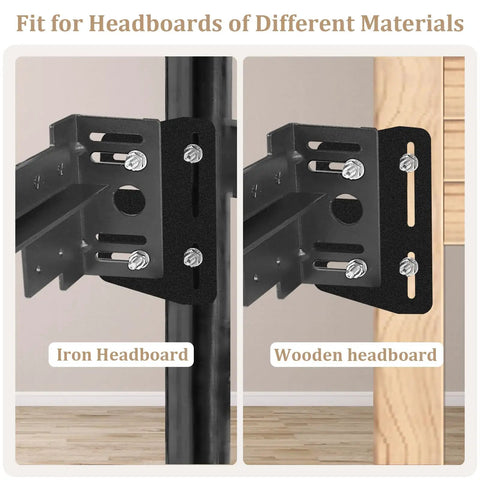 Heavy Duty Bed Frame Connector Plates secure headboard for iron and wooden headboards with screw mount brackets.