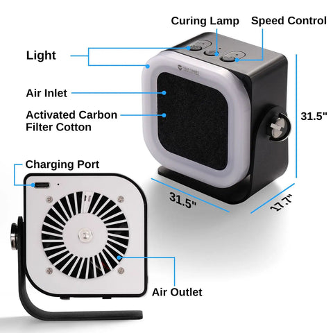 Hella Smooth Mini Solder Fume Extractor Featuring Three Speed Brushless Motor And Premium Activated Carbon Filter for cleaner air.