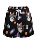 High Waist Workout Shorts For Women With Drawstring And Pockets, Loose Fit Breathable Athletic Shorts For Gym And Running, Galaxy Space Cat Print, Lightweight Polyester, Everyday Activewear, front view