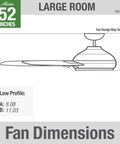 Diagram of 52 Inch Indoor Ceiling Fan With Remote Control No Light, Low Profile Flush Mount 4 Blades in Fresh White for dimensions