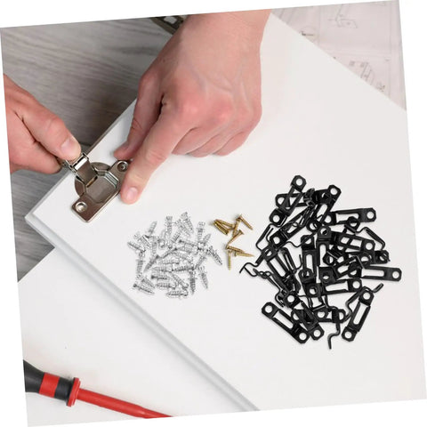 30 Pack Of Concealed Furniture Connector Brackets And Heavy Duty Metal Clamps for Bulletproof Cabinet Setup, featuring black connectors and screws.