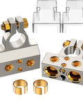 All-In-One Battery Terminal Hub For 12V Accessories With 0/2/4/6/8/10 AWG Capability, Zinc Alloy Post Connectors, Easy Install And No Splicing, Lets You Hook Up Car Audio, LED Light Bars, Winches And More, with clear covers and brass shims