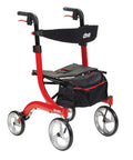 Sweet Ride Four Wheel Rollator With Seat Featuring Massive Ten Inch Wheels Foldable Lightweight Frame And Padded Comfortable Bench Ergonomic Grips Built Different Durability Sleek Red Finish For Senior Mobility And Daily Routines with black seat and storage bag