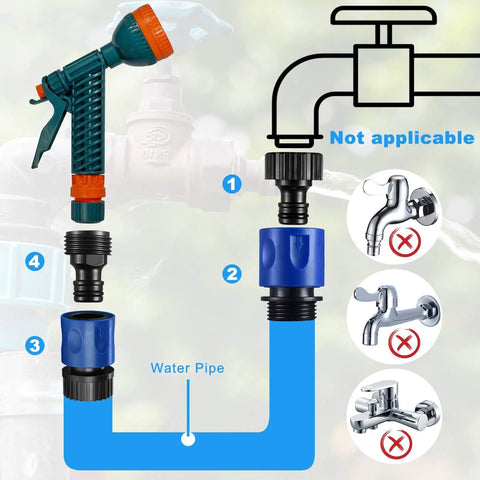 Diagram of 16 Piece Garden Hose Quick Connector Set Three Quarter Inch Plastic Fittings illustrating installation steps.