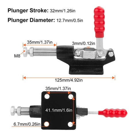 Four Pack 32mm Toggle Clamps With Quick Release, Beefy 500 Lbs Holding Capacity, Adjustable Stroke, 180 Degree Handle