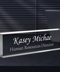 Custom Engraved Desk Name Plate In Acrylic, Personalized Office Name Plate For Boss on desk near laptop