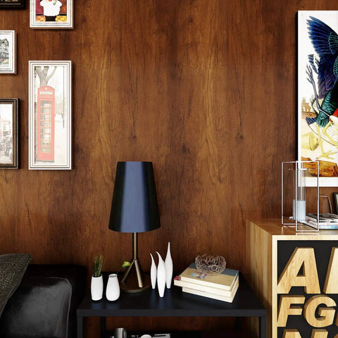 Room decor with Walnut Wood Grain Contact Paper Peel And Stick Self Adhesive Vinyl Wrap For Cabinets And Countertops.